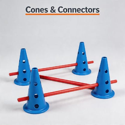 Dog Agility Course Backyard Set, Dog Agility Hurdle Cone Set with 4-Height Adjustable & Storage Bag, Training Hurdle for Dogs Obstacle Course - 12 Cones & 6 Agile Rods Combo