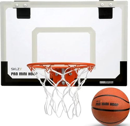 SKLZ Pro Mini Indoor Basketball Hoop with Ball, Over the Door, Shatter-Proof Backboard, Spring-Action Break-Away Steel Rim, Great for Home, Dorm Room, and Office - style: Standard