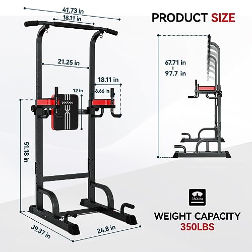Pooboo Power Tower Dip Station Pull Up Bar for Fitness Home Gym Workout,Multi-Function Adjustable Height Fitness Strength Training Exercise Equipment (Black)