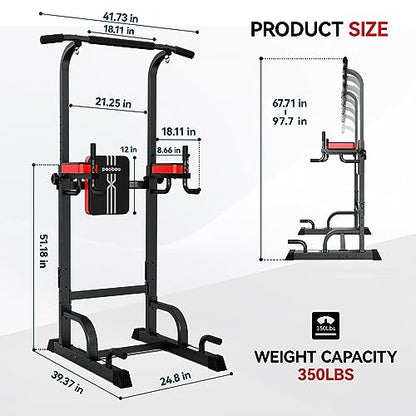 Pooboo Power Tower Dip Station Pull Up Bar for Fitness Home Gym Workout,Multi-Function Adjustable Height Fitness Strength Training Exercise Equipment (Black)