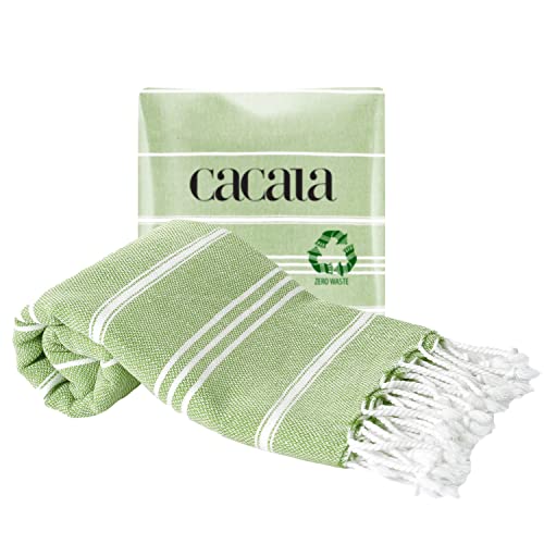 Cacala 100% Turkish Cotton Kitchen Tea Towels, Highly Absorbent Luxury Soft Quick Drying Dish Towel with Hanging Loop for Gym, Yoga, Bath, Sports, Cleaning and Kitchen (23 x 36), Olive - color: Olive Green