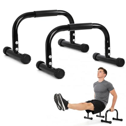 2 Pack Parallettes Bars, 10" High Steel Push Up Handles Bars Strength Training Anti-Slip Calisthenics Equipment for Handstand, Full Planche, L-sit & Dip, Home Fitness & Gym Floor Workouts
