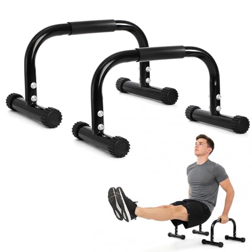 2 Pack Parallettes Bars, 10" High Steel Push Up Handles Bars Strength Training Anti-Slip Calisthenics Equipment for Handstand, Full Planche, L-sit & Dip, Home Fitness & Gym Floor Workouts