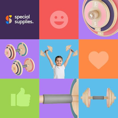 Special Supplies Kids Wooden Workout Play Weights Set - Adjustable Dumbbells and Barbell Set for Home Gym Equipment, Exercise Workout Set for Fitness Activities (Dumbbells)