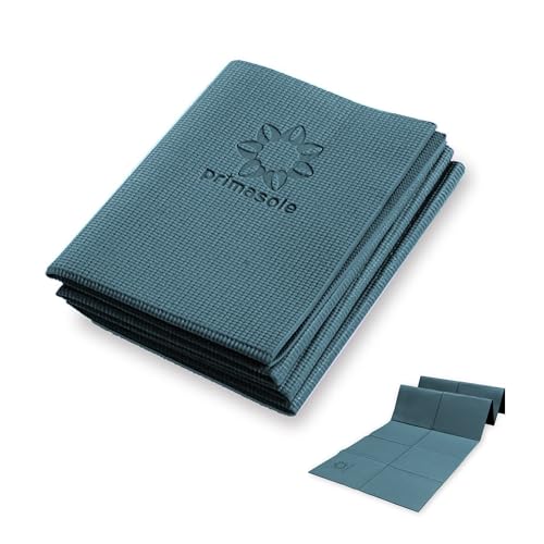 Primasole Folding Yoga Travel Pilates Mat Foldable Easy to Carry to Class Beach Park Tear resistant Travel Picnics 4mm Thick 9 Colors