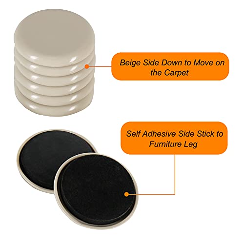 Shintop Furniture Sliders, 12Pcs 2 Inch Adhesive Furniture Movers - size: 12pcs 2" Beige