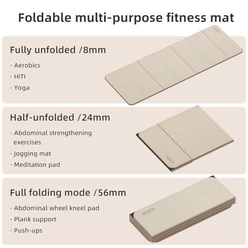 Foldable Yoga Mat Extra Thick 0.32 Inches(8mm) | SGS-certified, odorless POE. Non-slip surface & no curling edges. Great for yoga, Pilates & home gym.