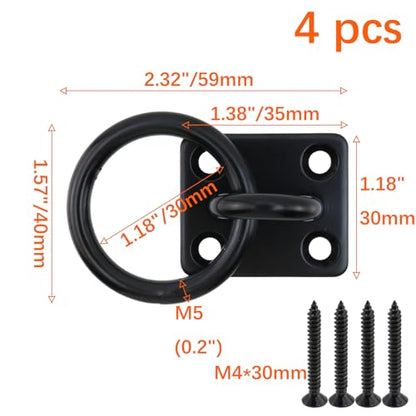 Semetall M5 Black Ceiling-Wall Mount Hook & Pad Eye Plate - 4 Pack 304 Stainless Steel Deck Hardware, Heavy Duty Anchor Rings for Boat Rigging, Yoga Swings, Hammocks & Marine Suspension(Square) - size: M5 - Square