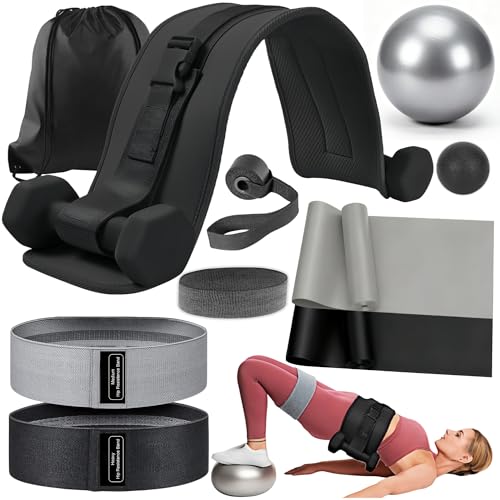 Women Glute Workout Equipment, Hip Thrust Belt for Weights, Booty Bands Exercise Bands Pilates Ball, Glute Workout at Home Pilates Exercise Equipment Kit for Home Gym Fitness Accessories - color: Black-Intermediate