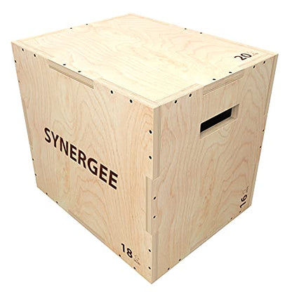 Synergee 3 in 1 Wood Plyometric Box for Jump Training and Conditioning. All in One Jump Trainer. Sizes 30/24/20, 24/20/16, 20/18/16, 16/14/12 - color: Wood Plyo - 20/18/16