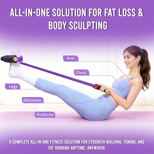 Pedal Resistance Band for Sit-Up & Stretching 4-Tube Foot Pedal Pull Rope for Abs, Waist and Arm Workout Purple Elastic Yoga Fitness Equipment for Home Gym Full Body Toning