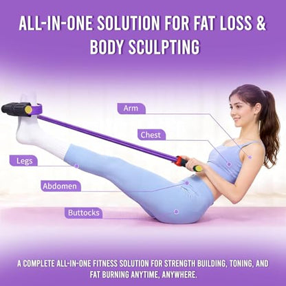Pedal Resistance Band for Sit-Up & Stretching 4-Tube Foot Pedal Pull Rope for Abs, Waist and Arm Workout Purple Elastic Yoga Fitness Equipment for Home Gym Full Body Toning