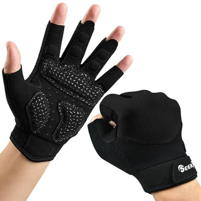 Seektop Breathable Workout Gloves for Women & Men, Thick Padded Weight Lifting Gloves, Full Palm Protection, Excellent Grip for Gym Fitness and Training, Exercise, Cycling