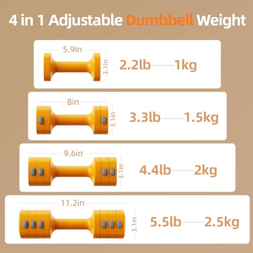 Lightweight Adjustable Dumbbell Kettlebell Set - 4 in 1 Free Weight Set with Kettlebell Grip Converter, Each 2.2 3.3 4.4 5.5lb Quick Change Weight Women Dumbbell Set for Small Spaces Home Gym - color: Dumbbell Orange