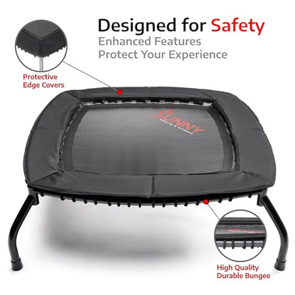 Sunny Health & Fitness Springless Mini Fitness Trampoline – Premium Adjustable Bungee-Style Indoor/Outdoor Exercise Rebounder for Quieter and Safer Workouts
