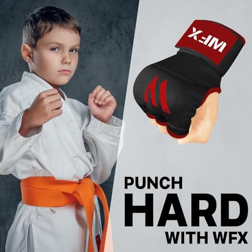 WFX Kids Junior Boxing Hand Wraps Inner Gloves Gel Padded Elasticated Padded Fist Under Gloves Pair Combat Sports for Young Fighters Gel Boxing Hand Wraps - color: Black / Red