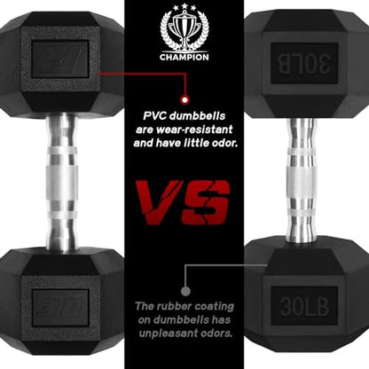 Ritfit 5-650 LBS PVC Encased Hex Dumbbell Sets with Optional Rack for Home Gym, Hand weight with Chrome Handle for Strength Training,Workouts - style: (10+15+20+25+30) 200LBS SET
