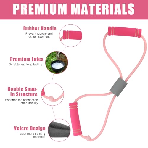 Saludea Resistance Band, 2 PCS with Handles Figure 8 Resistance Band, Yoga Gym Fitness Pulling Rope for Full Body Workout Arms Shoulders Back Legs and Buttocks (Pink)