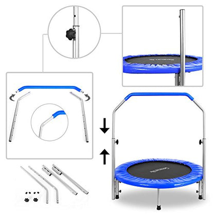 Updated: Serenelife Portable & Foldable Trampoline - 40" in-Home Mini Rebounder with Adjustable Handrail, Fitness Body Exercise - AZSLSPT409