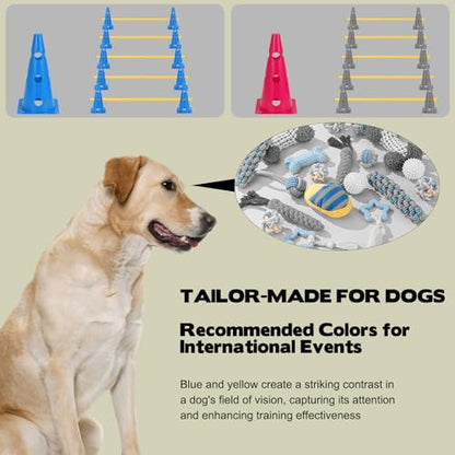 Dog Agility Hurdle Cone Set, 10er 12.5Inch Agility Cones and 5er 31.5Inch Agility Rods, Height Adjustable Crossbar for Dog Obstacle Course Rehabilitation & Beginners