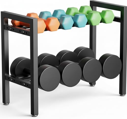 Dumbbell Rack, Adjustable 2-Tier Weight Rack for Home Gym, Compact Small Dumbbell Storage Rack for Dumbbells, Kettlebells and Weight Plates
