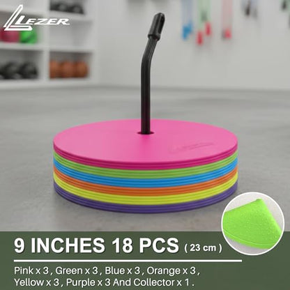 9 Inch Flat Cones, Spot Markers, Soccer Cones, Field Court Markers, Sit Spots, Flat Discs, Soccer Training Equipment, Agility Practice, Football, Made in Taiwan - style: 9 inch with 18 pcs