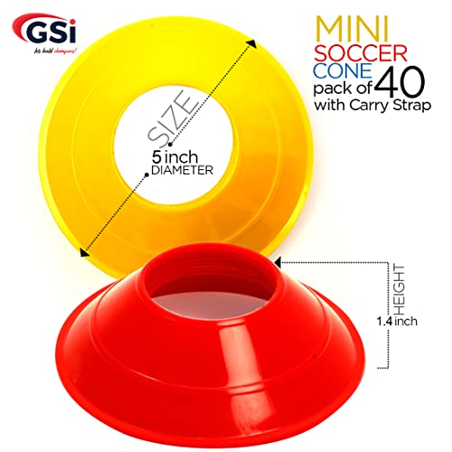 GSi Sports Training Cones for Agility Drills – Soccer & Basketball Multi-Sport Field Markers, Durable Flexible Cones in Multiple Shapes & Packs (20–80 Pack) - style: Mini - 40 Pack