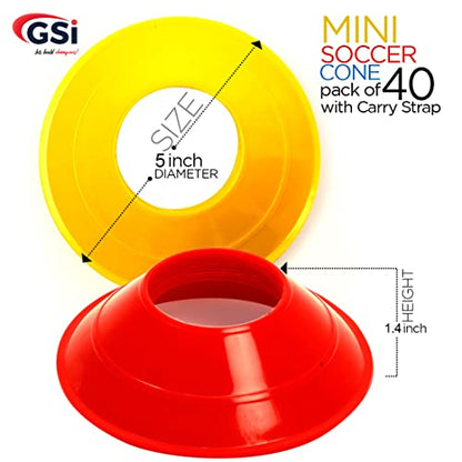 GSi Sports Training Cones for Agility Drills – Soccer & Basketball Multi-Sport Field Markers, Durable Flexible Cones in Multiple Shapes & Packs (20–80 Pack) - style: Mini - 40 Pack