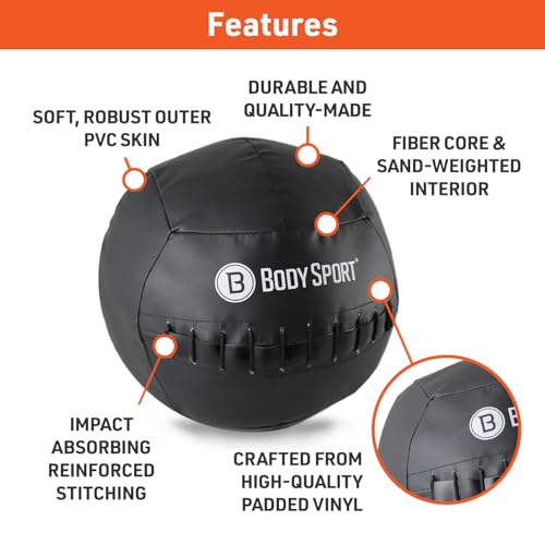 Body Sport Wall Ball, 10 lb. Heavy-Duty Fitness Tool with Durable Design - Strength Training, High-Impact Exercises, and Cross-Training - Ideal for Home Gym and Commercial Use