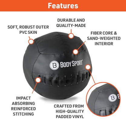 Body Sport Wall Ball, 10 lb. Heavy-Duty Fitness Tool with Durable Design - Strength Training, High-Impact Exercises, and Cross-Training - Ideal for Home Gym and Commercial Use