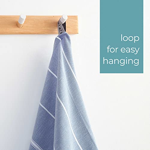 Cacala 100% Turkish Cotton Kitchen Tea Towels, Highly Absorbent Luxury Soft Quick Drying Dish Towel with Hanging Loop for Gym, Yoga, Bath, Sports, Cleaning and Kitchen (23 x 36), Grey Blue - color: Grey Blue