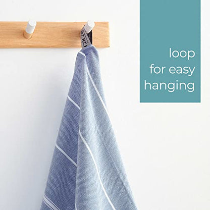 Cacala 100% Turkish Cotton Kitchen Tea Towels, Highly Absorbent Luxury Soft Quick Drying Dish Towel with Hanging Loop for Gym, Yoga, Bath, Sports, Cleaning and Kitchen (23 x 36), Grey Blue - color: Grey Blue