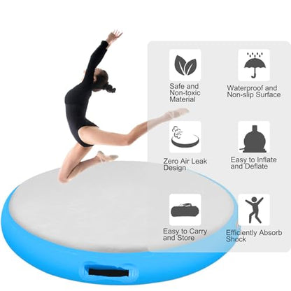 Inflatable Gymnastic Air Spot Mat Tumbling Exercise Yoga Training Mat With Pump, Inflatable Round Springboard Air Roller Gym Floor Track For Home Use/Cheerleading/Water