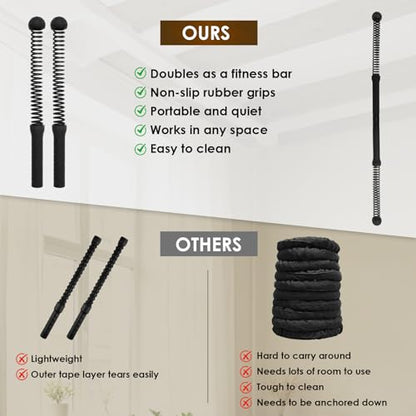 Ropeless Battle Ropes, 2-in-1 Weighted Cordless Battle Ropes for Home Gym, Portable Workout Exercise Equipment for Strength Building, Low-Impact Cardio Training and HIIT for Men & Women, Black