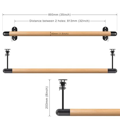 Wall Mount Ballet Barre Solid Wood Dance Bar with Height Adjustable Metal Brackets for Dance Training - color: 35"