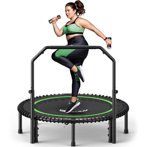 BCAN BT2 450/550LBS Mini Rebounder Trampoline for Adults with Bar, Fitness Trampoline with Bungees, Adjustable Handle, Stable & Quiet, Indoor Outdoor, Whole-Body Workout - 40IN/48IN | FED Fitness - color: 48IN-GREEN, size: 48IN