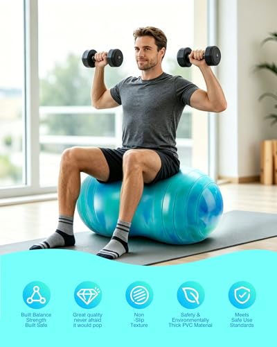 ZOOJOY Peanut Ball for Kids and Adults – 18" / 20" Anti-Burst Exercise Ball for Pregnancy and Labor, Sensory Wiggle Seat, Core Strength, Balance, Physical Therapy, Yoga Ball Chair for Home Office