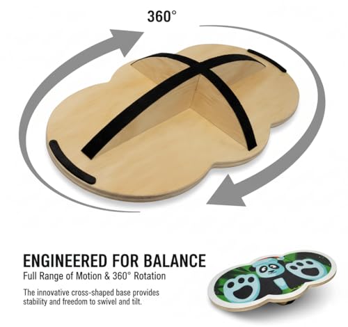 Wooden Balance Board for Kids, 360 Rotation Wobble Board for Balance and Core Training