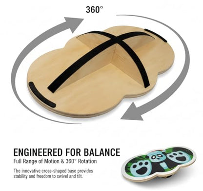 Wooden Balance Board for Kids, 360 Rotation Wobble Board for Balance and Core Training