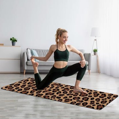 FOLAI Extra Thick Yoga Mat 6mm，pilates mat thick - Non-Slip Exercise Mat for HIIT, Pilates & Home Workouts & Workout with Free Carry Strap - color: leopard print
