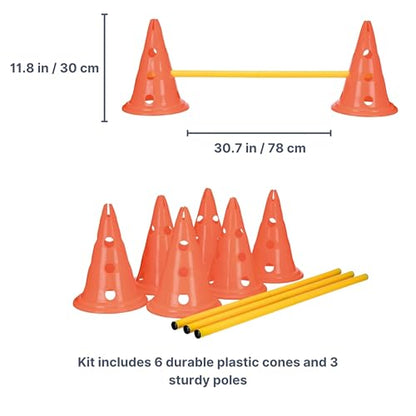 TRIXIE Dog Agility Hurdle Cone Set – Jump Set with Height Adjustable Crossbar for Beginners to Advanced, Training Equipment for Dogs – 6 x Cones, 3 x Agility Rods