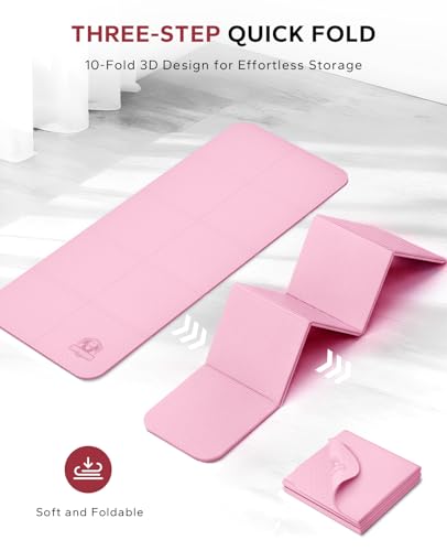 HAPBEAR Foldable Yoga Mat - 72"x24"x0.24" (6mm), Non-Slip TPE Exercise Mat for Home Workout, Yoga, Pilates,Stretching, & Travel, Durable & Eco-Friendly, Includes Carry Bag - color: Pink