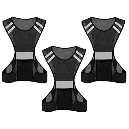 TCCFCCT Reflective Running Vest, High Visibility Running Gear with Large Pocket - color: 3 Pack Mesh Black
