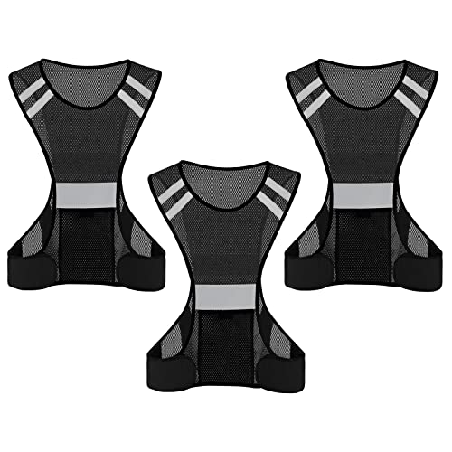 TCCFCCT Reflective Running Vest, High Visibility Running Gear with Large Pocket - color: 3 Pack Mesh Black