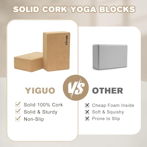 YIGUO 2 Pack Cork Yoga Blocks | Natural Eco-Friendly High Density Non-Slip Yoga Blocks for Women & Men | 9x6x3 Inches for Yoga, Pilates, Stretching - size: Odorless