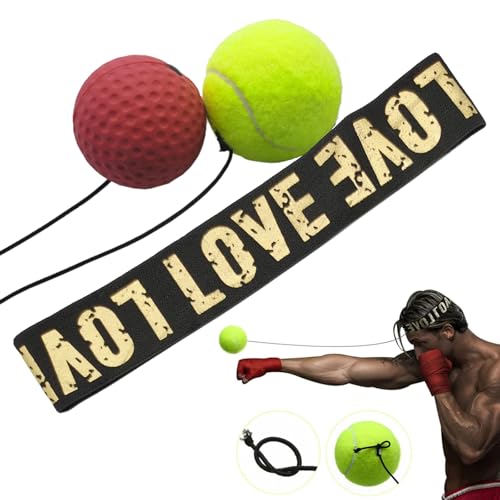 Boxing Reflex Ball with Headband Set, Reflex Ball with String, Boxing Reaction Training Equipment, Rubber red ball &Yellow tennis ball, Elasticated headband, for Beginner &Advanced Boxer Practice