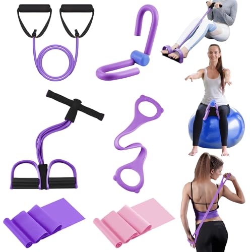 6 Pcs Fitness Resistance Exercise Bands 6 Tube Pedal Puller Resistance Band Set for Women Weight Loss Thigh Training Workout Equipment Elastic Arms Abdomen Shoulder Waist Leg Beginners Yoga