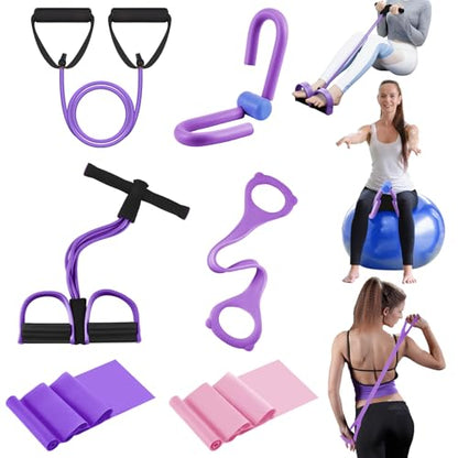 6 Pcs Fitness Resistance Exercise Bands 6 Tube Pedal Puller Resistance Band Set for Women Weight Loss Thigh Training Workout Equipment Elastic Arms Abdomen Shoulder Waist Leg Beginners Yoga