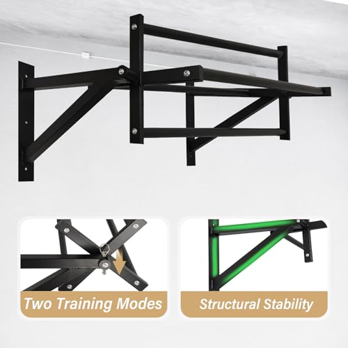 Wall Mounted Pull Up Bar Chin Up bar Multifunctional Dip Station for Indoor Home Gym Workout, Power Tower Set Training Equipment Fitness Dip Stand Supports to 440 Lbs