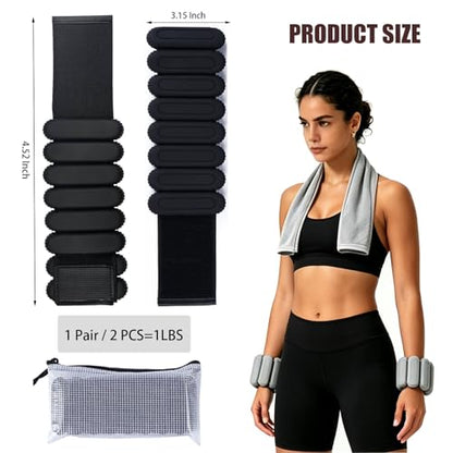 Wrist & Ankle Weights Set for Women (2pcs, 0.5kg Total), Adjustable Silicone Wearable Arm Leg Weighted Bangles, Portable Fitness Weights for Walking, Yoga, Pilates, Dance, Barre & Gym Exercise - color: Black